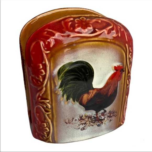 Farmhouse Rooster Ceramic Napkin Holder Glazed Hand Painted Ceramic Multicolor - Picture 1 of 13